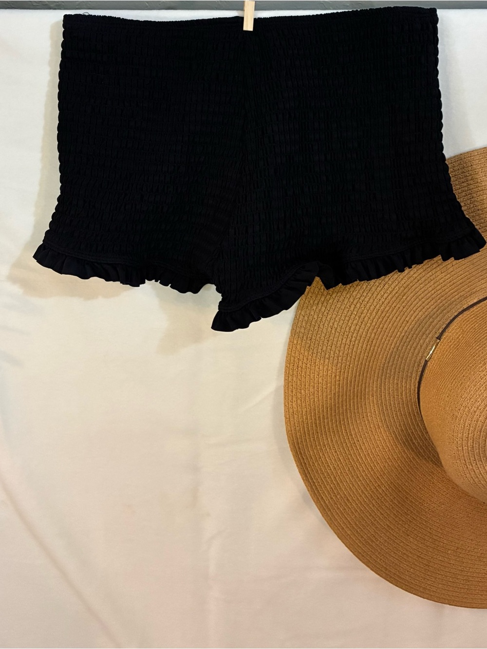 Black Smocked Ruffle  Swim Shorts